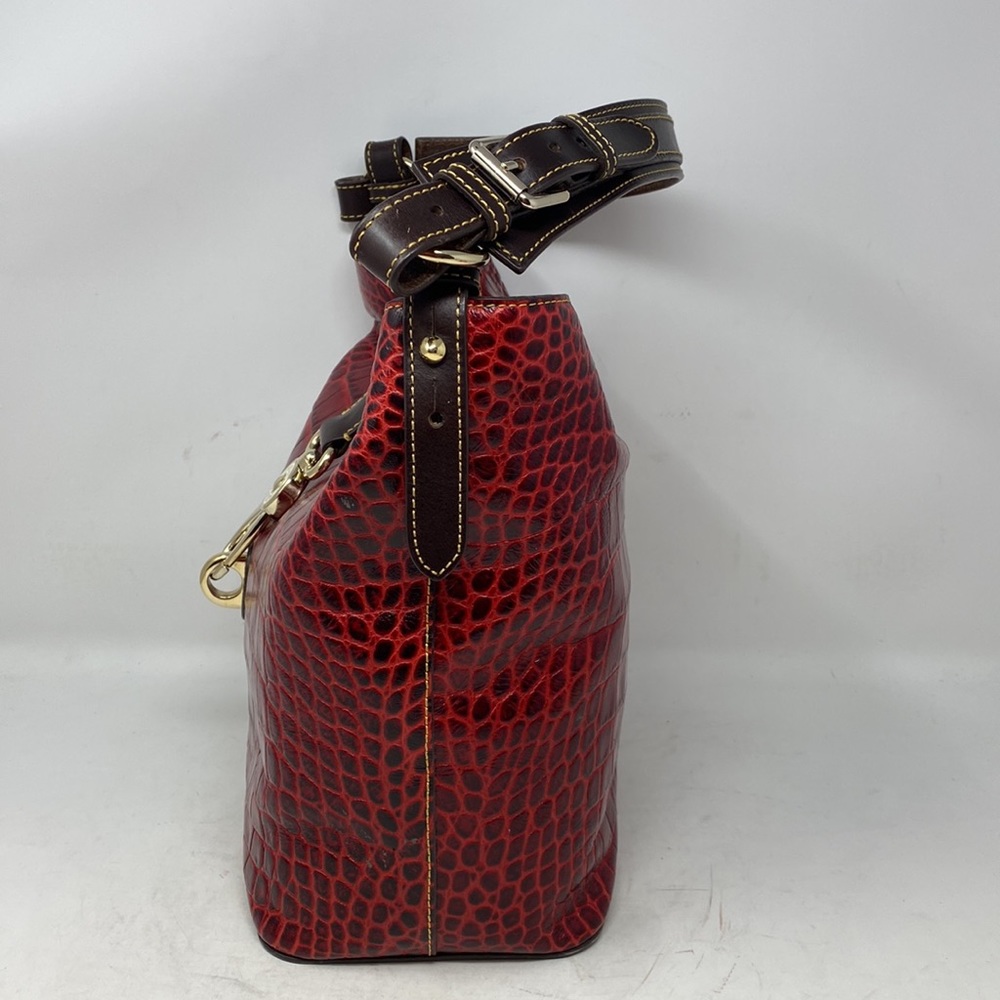 ❤️Dooney & Bourke Red Croc Embossed Leather Hobo Bag. - Picture 3 of 13